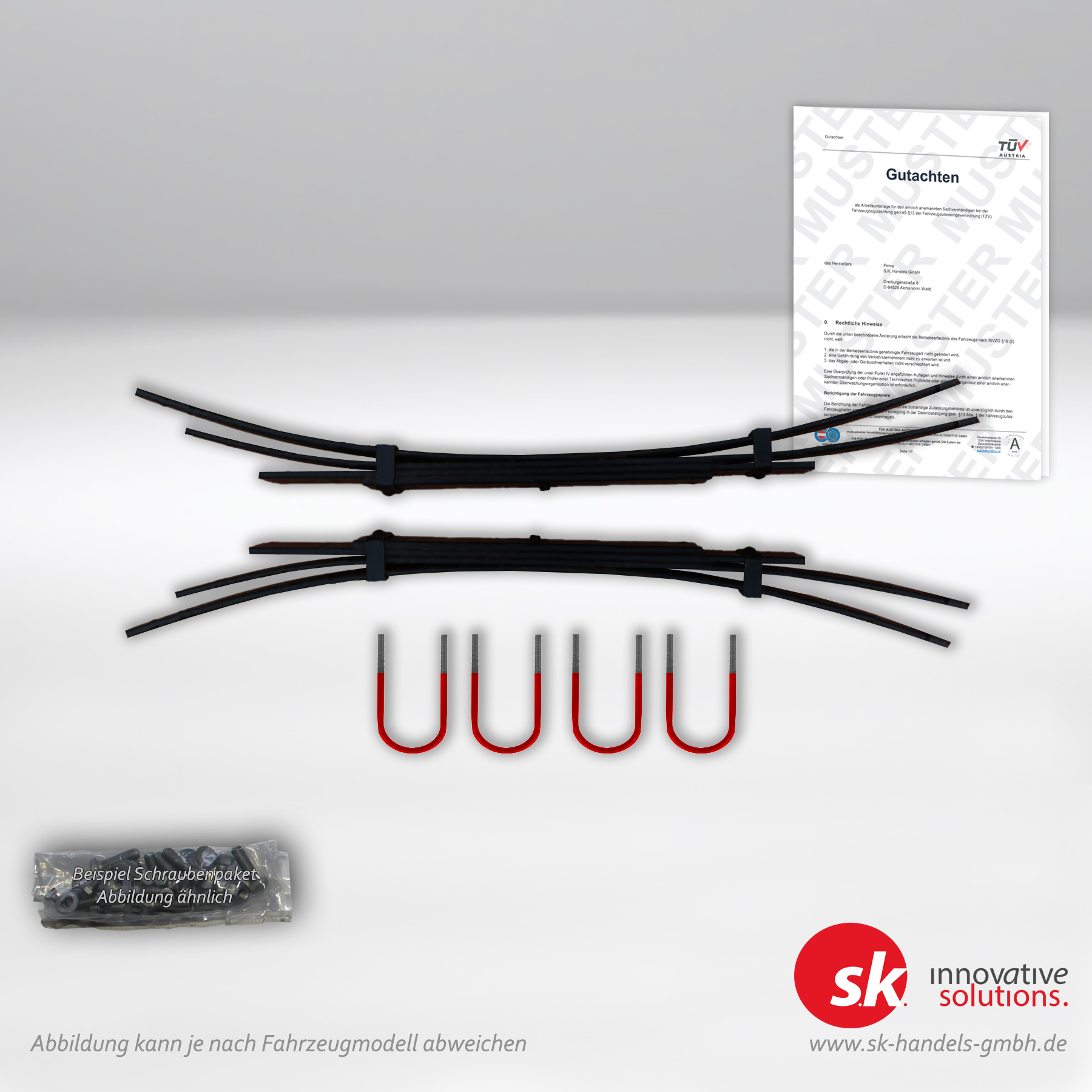 Set bestehend aus Blattfedern und Teilegutachten zur Auflastung für Mitsubishi Pajero I