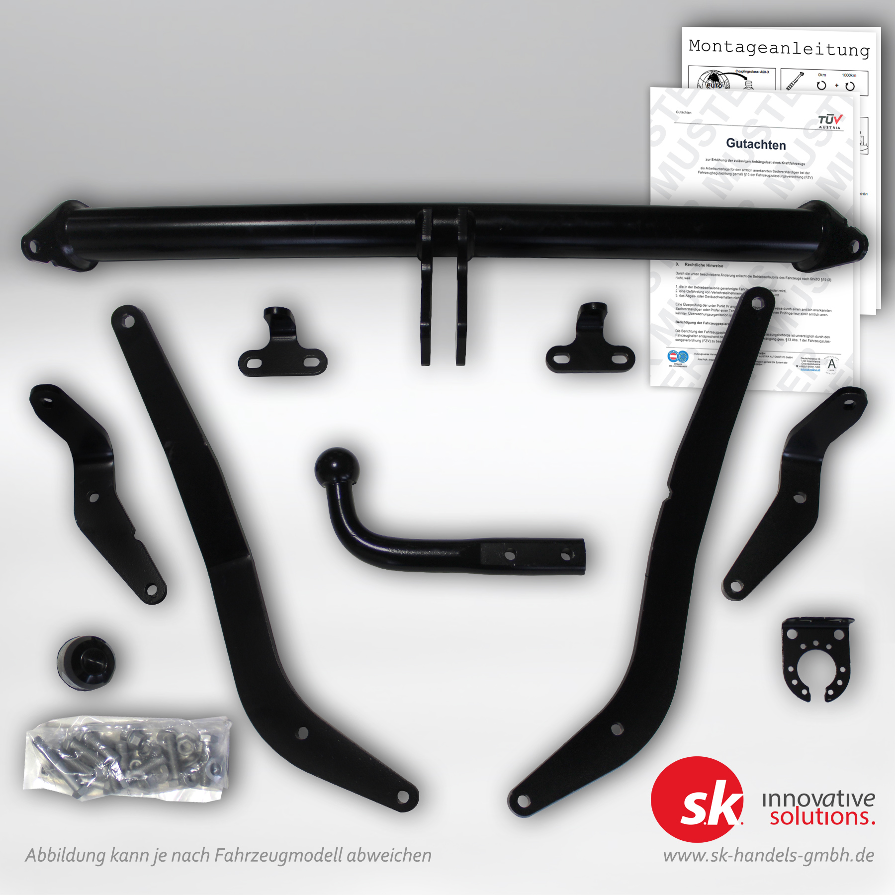 Set zur Anhängelasterhöhung mit Gutachten und Anhängerkupplung, starr, für Opel Combo L2