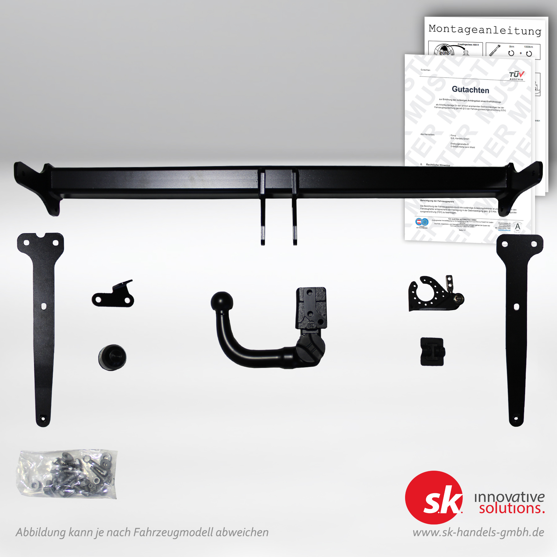 Abnehmbare AHK inklusive Gutachten zur Anhängelasterhöhung für Audi Q3 F3