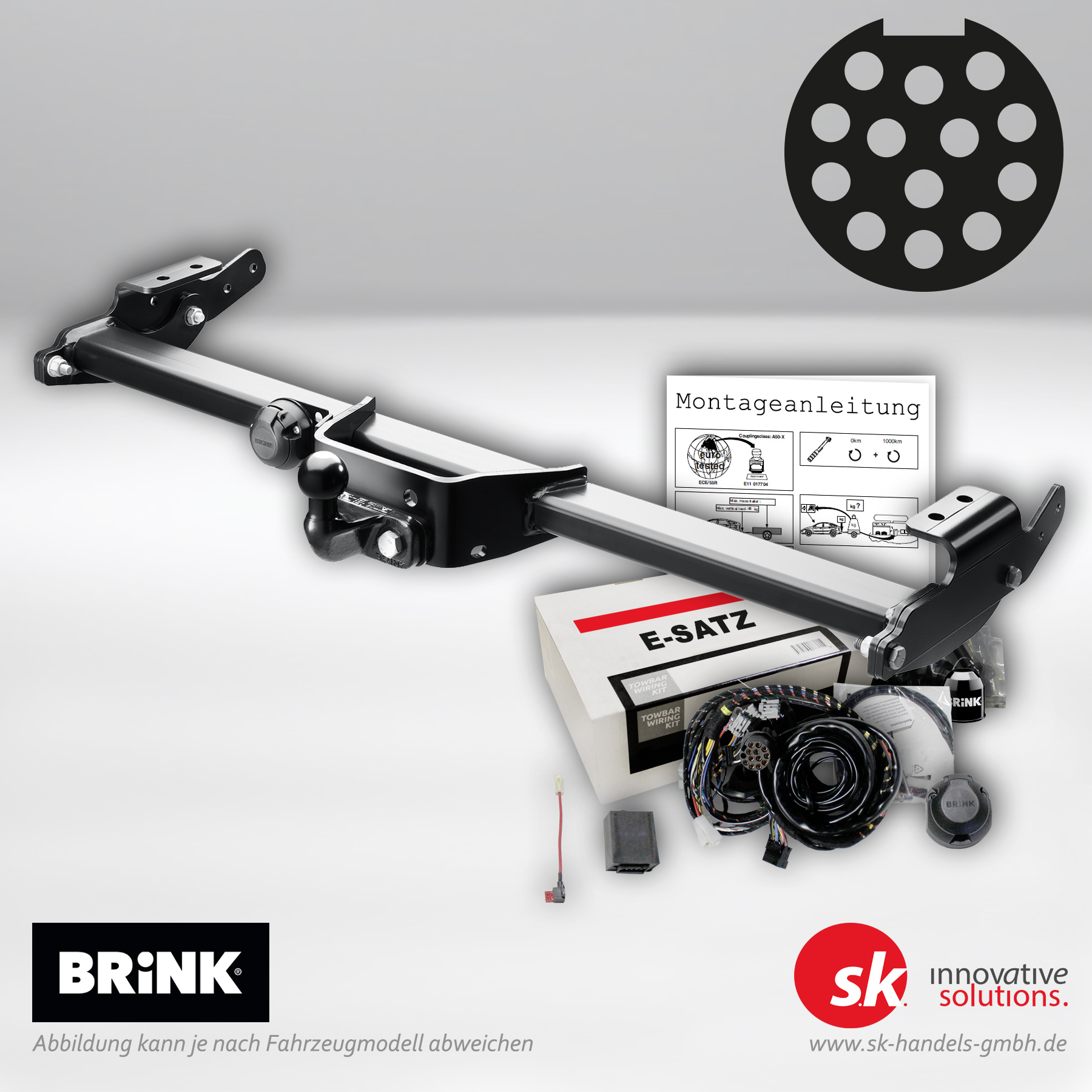 2-Loch Flansch Anhängerkupplung von BRINK inklusive 13-poligem Elektrosatz für Renault Master III Pritsche/Fahrgestell (EV, HV, UV)