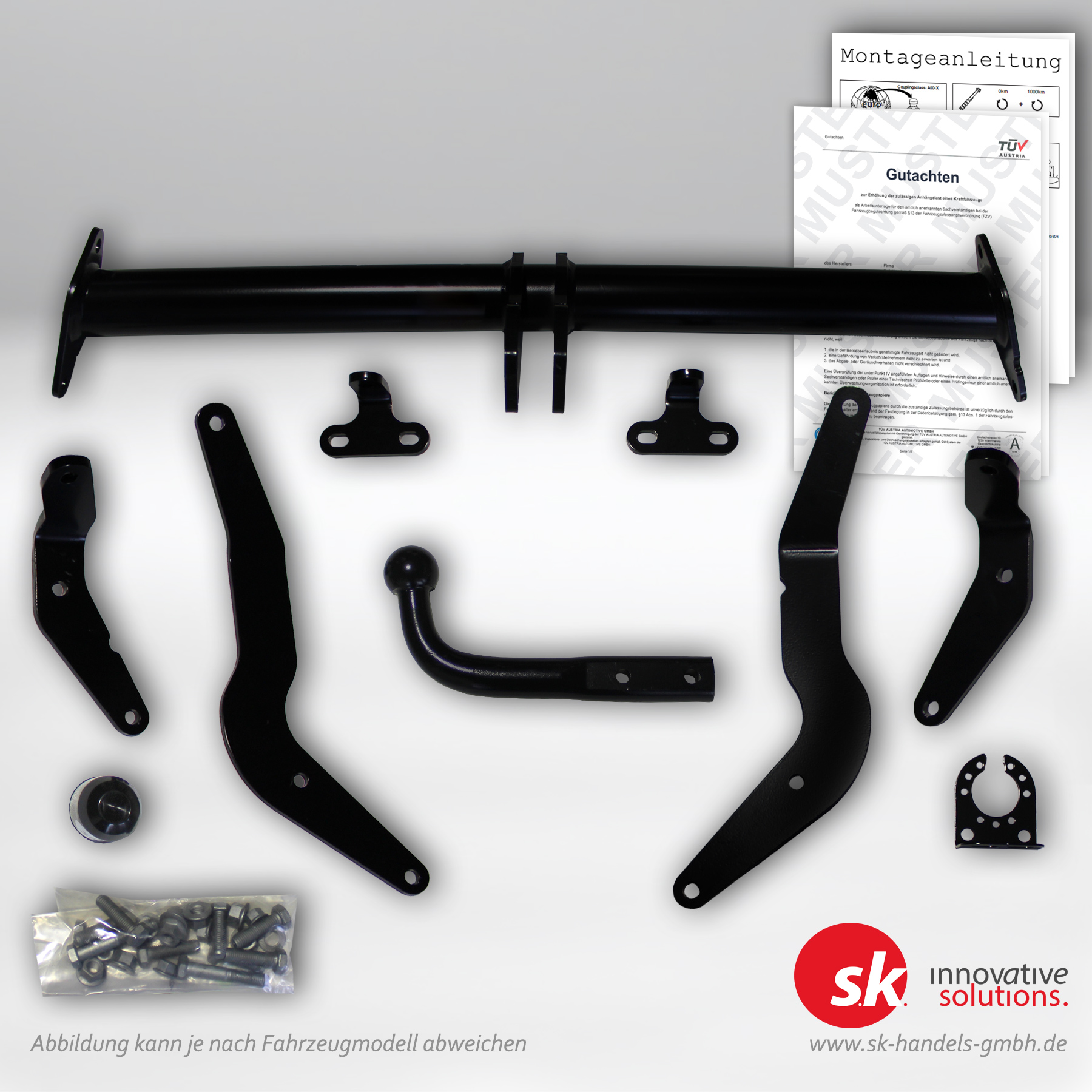 Set zur Anhängelasterhöhung mit Gutachten und Anhängerkupplung, starr, für Fiat Doblo L1